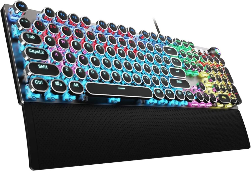 AULA F2088 Typewriter Style Mechanical Gaming Keyboard Blue Switch, with Removable Wrist Rest, Media Control Knob, Rainbow Backlit, Retro Punk Round Keycaps, Full Size USB Wired Computer Keyboards AULA F2088 Typewriter Style Mechanical Gaming Keyboard Blue Switch, with Removable Wrist Rest, Media Control Knob, Rainbow Backlit, Retro Punk Round Keycaps, Full Size USB Wired Computer Keyboards