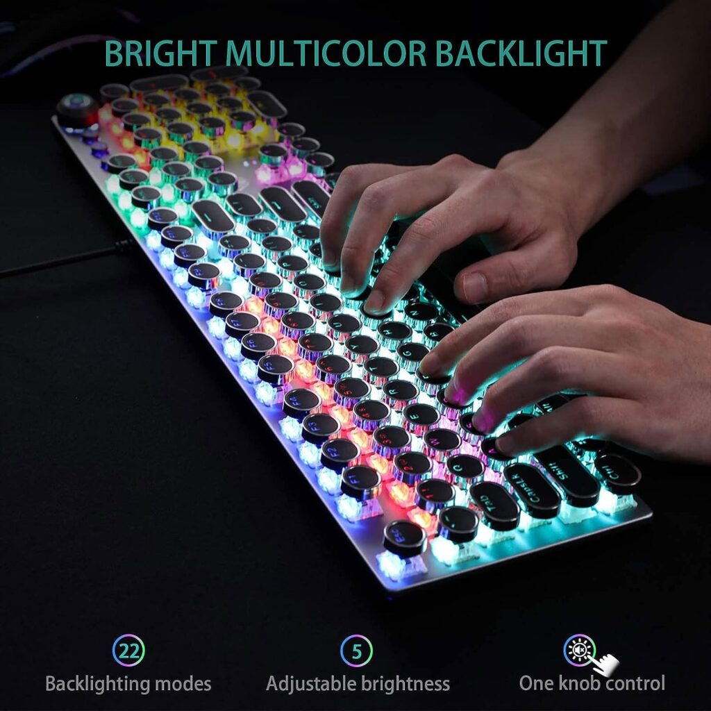 AULA F2088 Typewriter Style Mechanical Gaming Keyboard Blue Switch, with Removable Wrist Rest, Media Control Knob, Rainbow Backlit, Retro Punk Round Keycaps, Full Size USB Wired Computer Keyboards AULA F2088 Typewriter Style Mechanical Gaming Keyboard Blue Switch, with Removable Wrist Rest, Media Control Knob, Rainbow Backlit, Retro Punk Round Keycaps, Full Size USB Wired Computer Keyboards