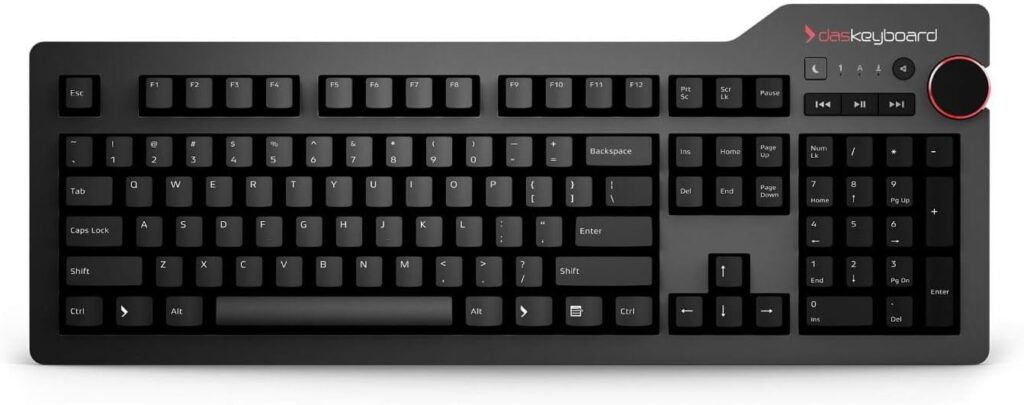 Das Keyboard 4 Professional Wired Mechanical Keyboard, Cherry MX Brown Mechanical Switches, 2-Port USB 3.0 Hub, Volume Knob, Aluminum Top (104 Keys, Black) Das Keyboard 4 Professional Wired Mechanical Keyboard, Cherry MX Brown Mechanical Switches, 2-Port USB 3.0 Hub, Volume Knob, Aluminum Top (104 Keys, Black)