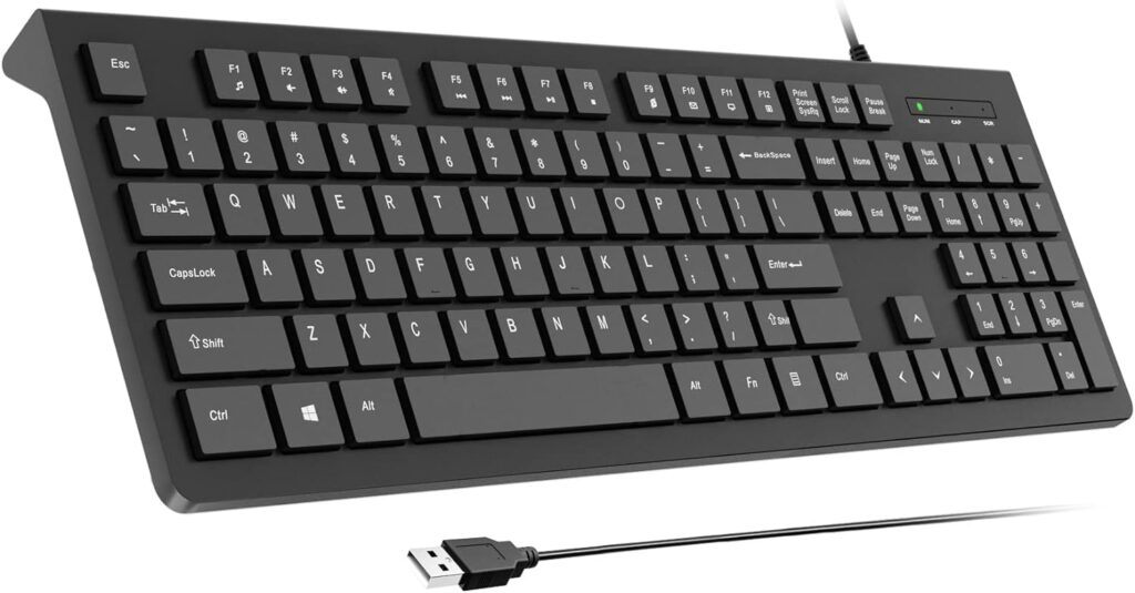 Computer Keyboard Wired, Plug Play USB Keyboard, Low Profile Chiclet Keys, Large Number Pad, Caps Indicators, Foldable Stands, Spill-Resistant, Anti-Wear Letters for Windows Mac PC Laptop, Full Size Computer Keyboard Wired, Plug Play USB Keyboard, Low Profile Chiclet Keys, Large Number Pad, Caps Indicators, Foldable Stands, Spill-Resistant, Anti-Wear Letters for Windows Mac PC Laptop, Full Size