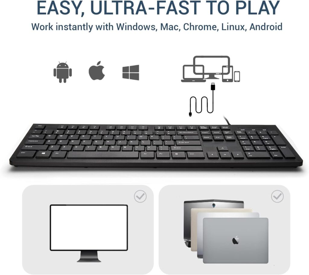 Computer Keyboard Wired, Plug Play USB Keyboard, Low Profile Chiclet Keys, Large Number Pad, Caps Indicators, Foldable Stands, Spill-Resistant, Anti-Wear Letters for Windows Mac PC Laptop, Full Size Computer Keyboard Wired, Plug Play USB Keyboard, Low Profile Chiclet Keys, Large Number Pad, Caps Indicators, Foldable Stands, Spill-Resistant, Anti-Wear Letters for Windows Mac PC Laptop, Full Size