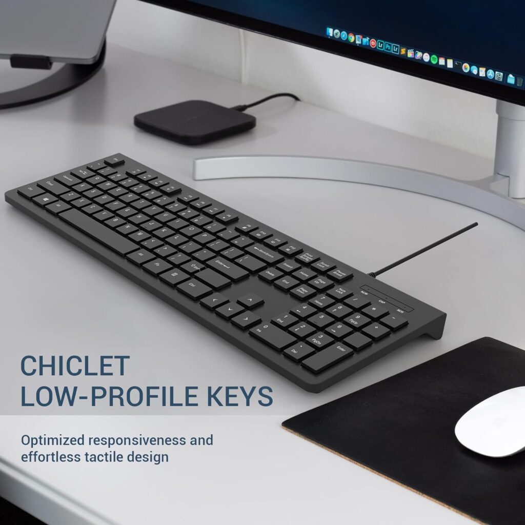 Computer Keyboard Wired, Plug Play USB Keyboard, Low Profile Chiclet Keys, Large Number Pad, Caps Indicators, Foldable Stands, Spill-Resistant, Anti-Wear Letters for Windows Mac PC Laptop, Full Size Computer Keyboard Wired, Plug Play USB Keyboard, Low Profile Chiclet Keys, Large Number Pad, Caps Indicators, Foldable Stands, Spill-Resistant, Anti-Wear Letters for Windows Mac PC Laptop, Full Size