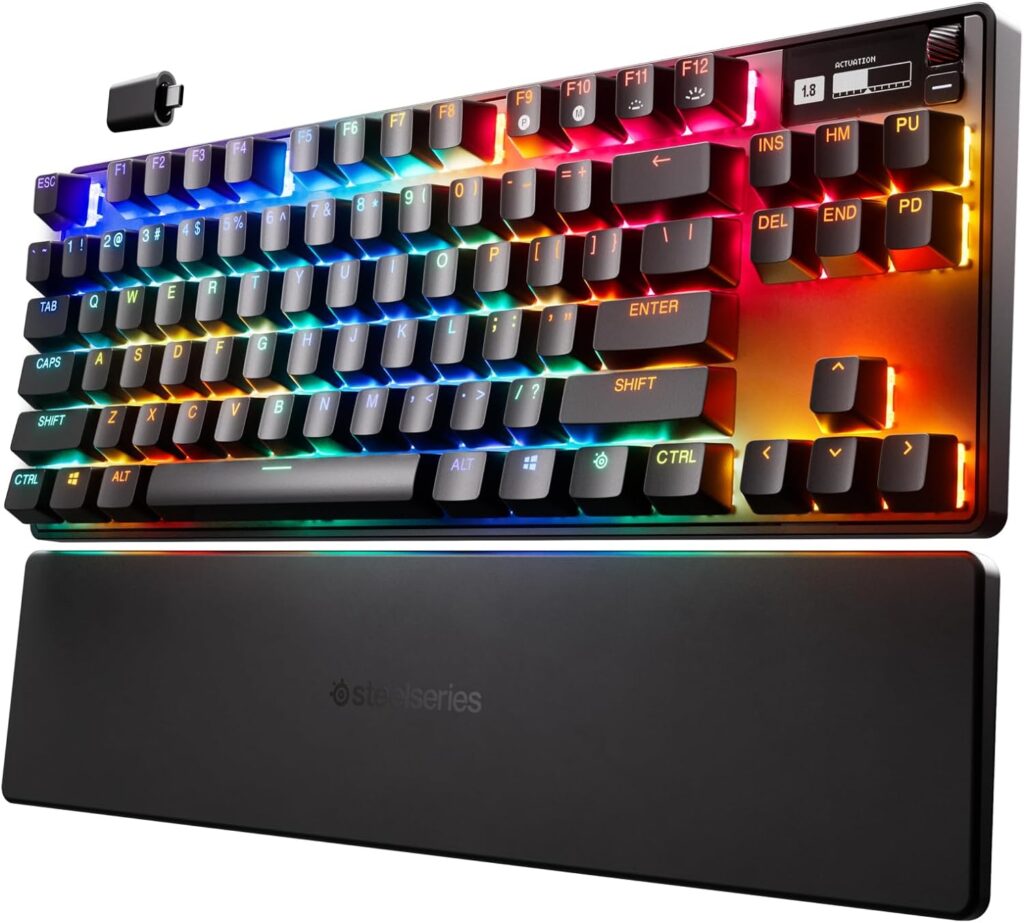 SteelSeries Apex Pro TKL Wireless HyperMagnetic Gaming Keyboard — Worlds Fastest Keyboard — Esports Tenkeyless — OLED Screen — Adjustable Actuation — PBT Keycaps — Bluetooth — 2.4GHz — USB-C,Black SteelSeries Apex Pro TKL Wireless HyperMagnetic Gaming Keyboard — Worlds Fastest Keyboard — Esports Tenkeyless — OLED Screen — Adjustable Actuation — PBT Keycaps — Bluetooth — 2.4GHz — USB-C,Black