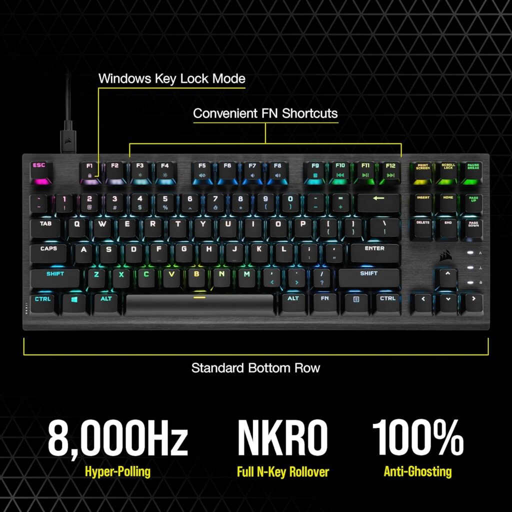 CORSAIR K60 RGB TKL RGB Tenkeyless Optical-Mechanical Wired Gaming Keyboard - OPX Switches - Polycarbonate Keycaps - iCUE Compatible - QWERTY NA Layout - Black CORSAIR K60 RGB TKL RGB Tenkeyless Optical-Mechanical Wired Gaming Keyboard - OPX Switches - Polycarbonate Keycaps - iCUE Compatible - QWERTY NA Layout - Black