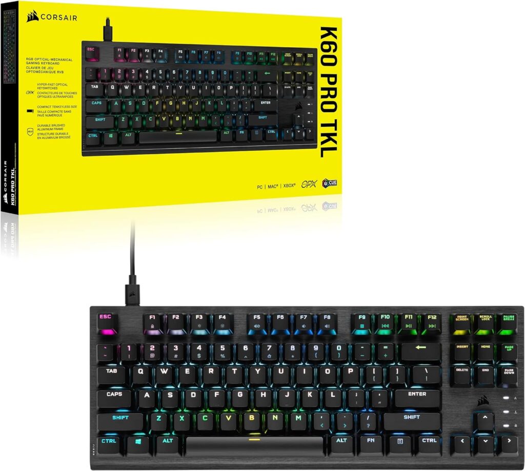 CORSAIR K60 RGB TKL RGB Tenkeyless Optical-Mechanical Wired Gaming Keyboard - OPX Switches - Polycarbonate Keycaps - iCUE Compatible - QWERTY NA Layout - Black CORSAIR K60 RGB TKL RGB Tenkeyless Optical-Mechanical Wired Gaming Keyboard - OPX Switches - Polycarbonate Keycaps - iCUE Compatible - QWERTY NA Layout - Black