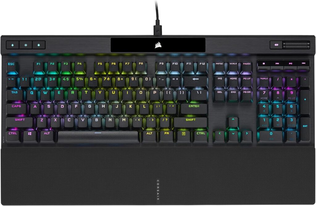 Corsair K70 RGB PRO Wired Mechanical Gaming Keyboard (CHERRY MX RGB Speed Switches: Linear and Rapid, 8,000Hz Hyper-Polling, PBT DOUBLE-SHOT PRO Keycaps, Soft-Touch Palm Rest) QWERTY, NA - Black Corsair K70 RGB PRO Wired Mechanical Gaming Keyboard (CHERRY MX RGB Speed Switches: Linear and Rapid, 8,000Hz Hyper-Polling, PBT DOUBLE-SHOT PRO Keycaps, Soft-Touch Palm Rest) QWERTY, NA - Black