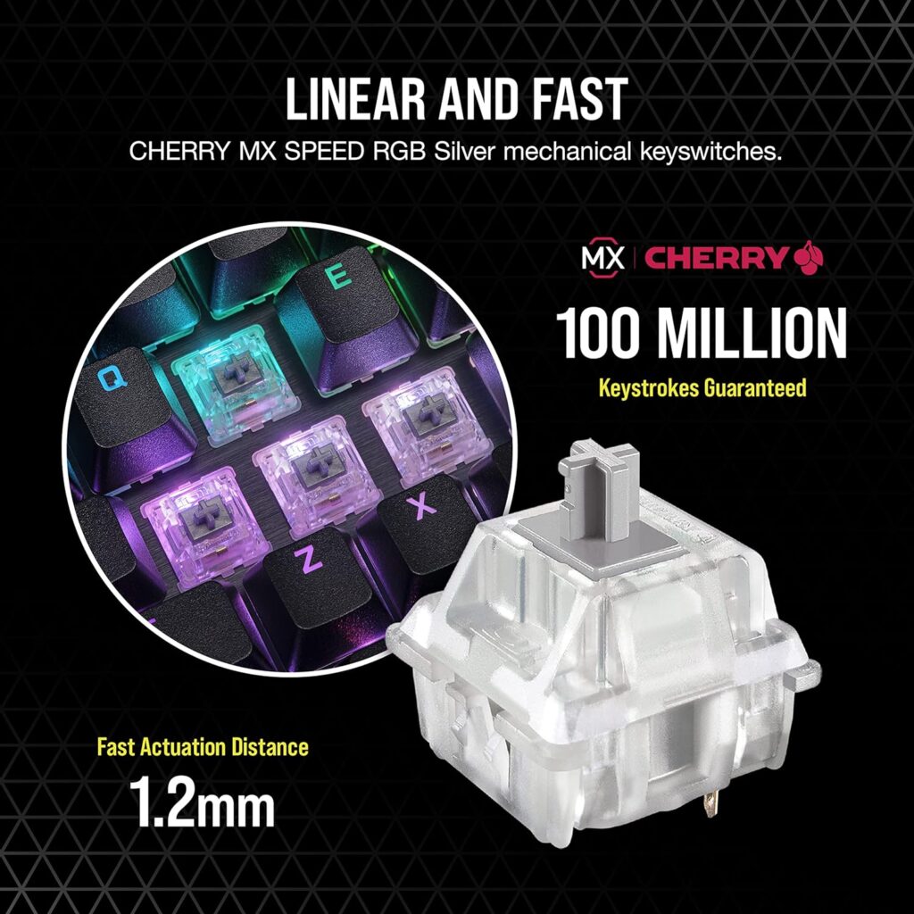 Corsair K70 RGB PRO Wired Mechanical Gaming Keyboard (CHERRY MX RGB Speed Switches: Linear and Rapid, 8,000Hz Hyper-Polling, PBT DOUBLE-SHOT PRO Keycaps, Soft-Touch Palm Rest) QWERTY, NA - Black Corsair K70 RGB PRO Wired Mechanical Gaming Keyboard (CHERRY MX RGB Speed Switches: Linear and Rapid, 8,000Hz Hyper-Polling, PBT DOUBLE-SHOT PRO Keycaps, Soft-Touch Palm Rest) QWERTY, NA - Black