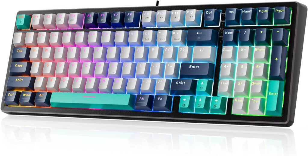 EarlyLit Hot-Swappable Mechanical Keyboard, Wired Gaming Keyboard with Numeric Pad,Quiet Gasket and Red Switches,Programmable RGB Backlit, Compact 98Keys Computer Keyboard for PC Mac Xbox Gamer